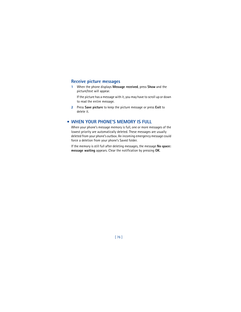 When your phone’s memory is full | Nokia 8265i User Manual | Page 83 / 145