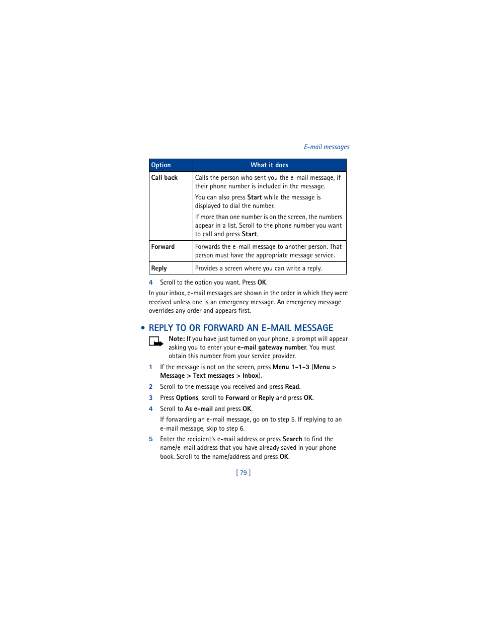Reply to or forward an e-mail message | Nokia 8265i User Manual | Page 86 / 145