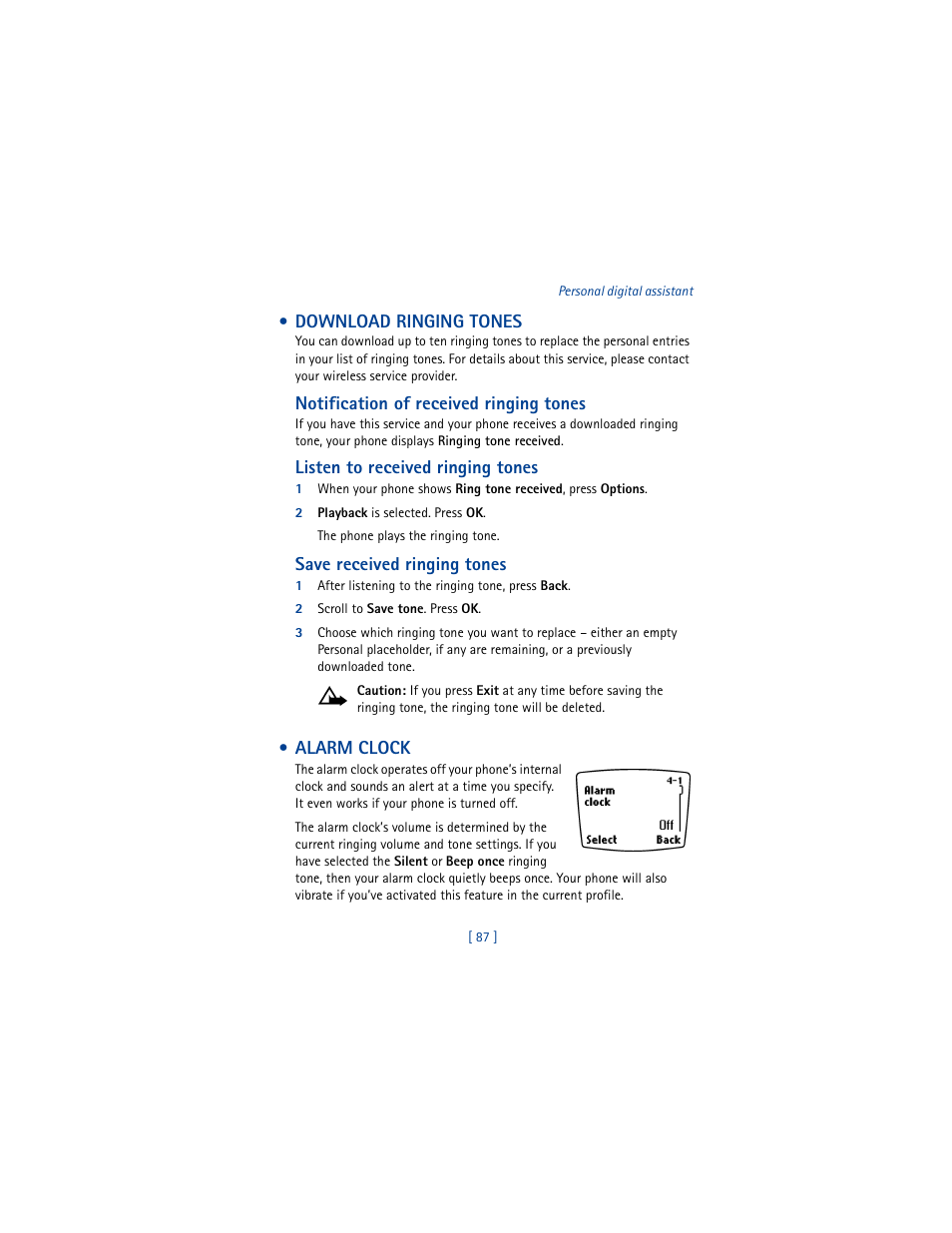 Download ringing tones, Alarm clock | Nokia 8265i User Manual | Page 94 / 145