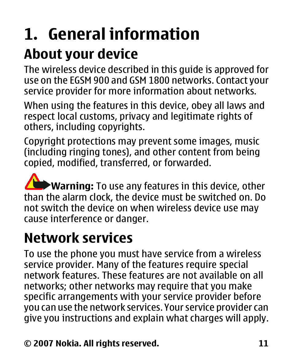 General information, About your device, Network services | General, Information | Nokia 2600 Classic User Manual | Page 11 / 65