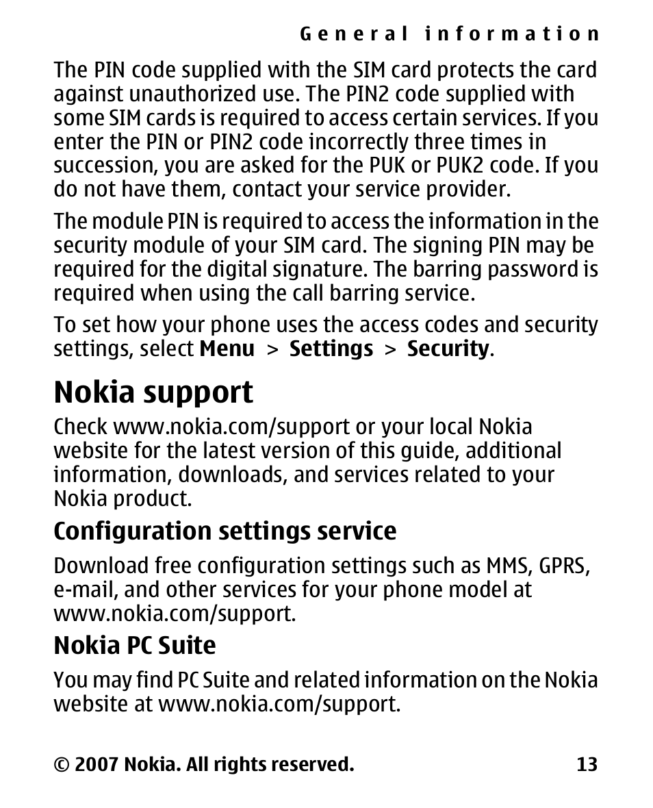 Nokia support | Nokia 2600 Classic User Manual | Page 13 / 65