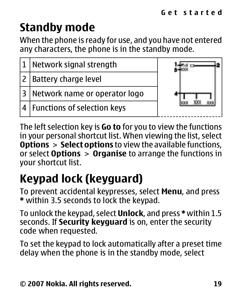Standby mode, Keypad lock (keyguard), Keypad lock | Keyguard) | Nokia 2600 Classic User Manual | Page 19 / 65