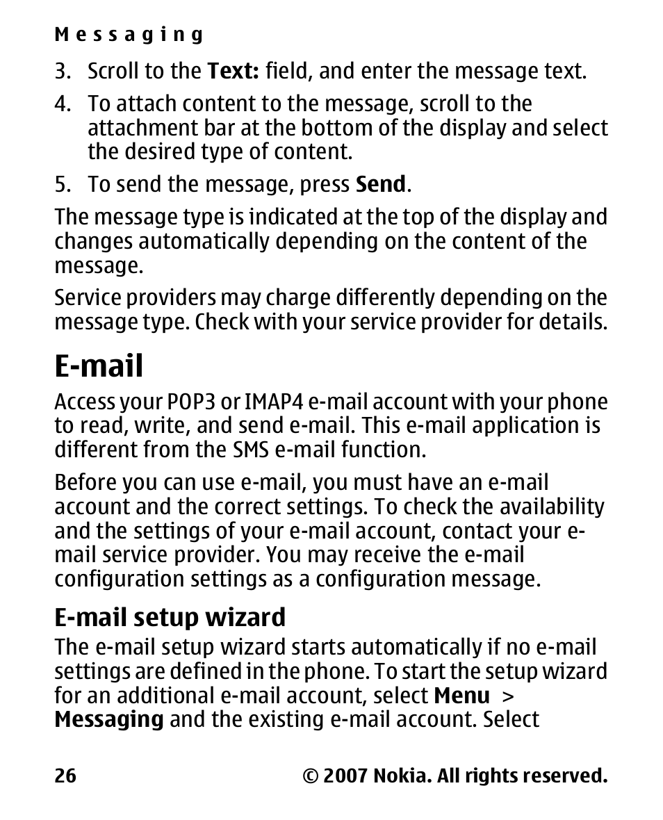 E-mail, E-mail setup wizard, E-mail setup | Wizard | Nokia 2600 Classic User Manual | Page 26 / 65