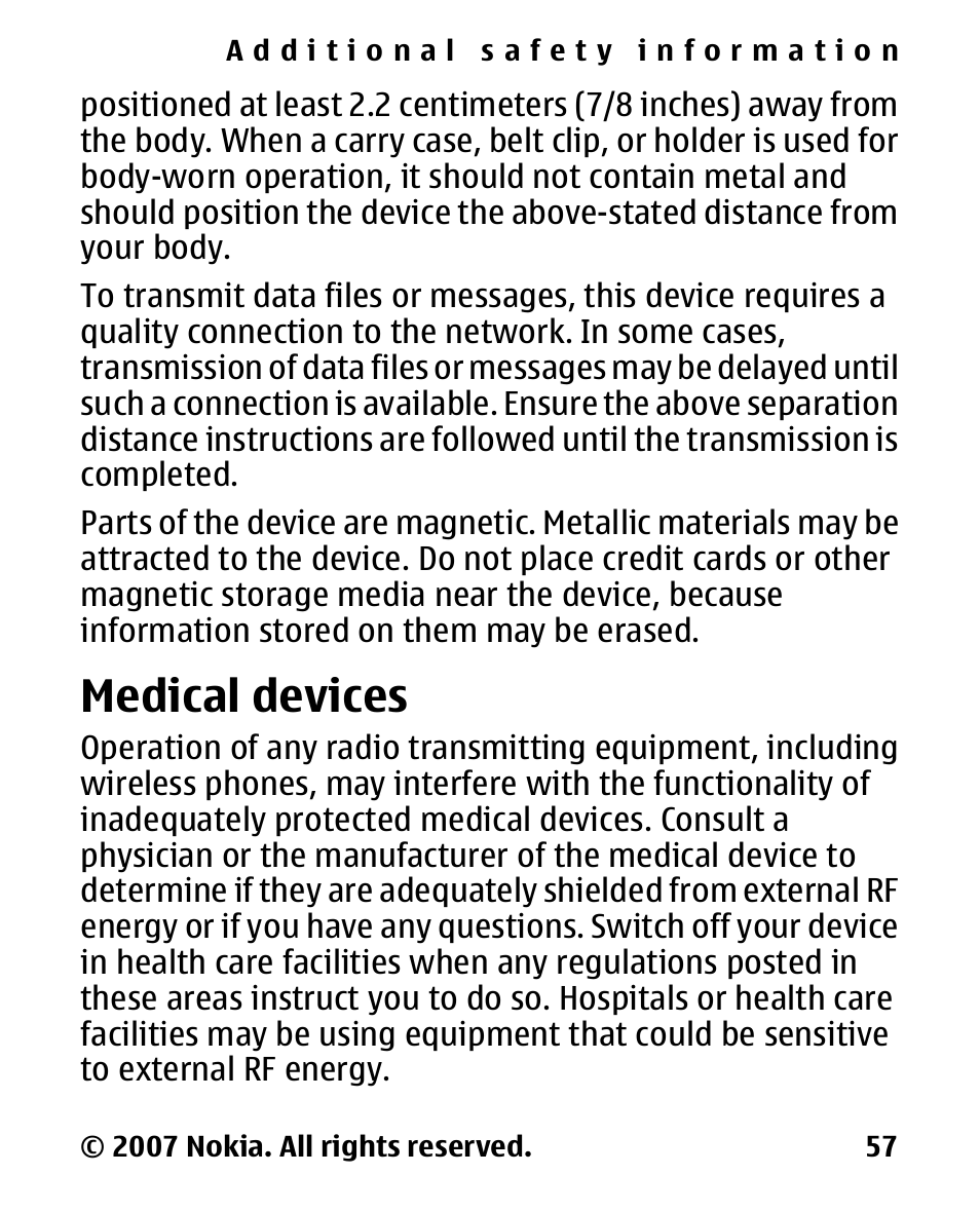 Medical devices | Nokia 2600 Classic User Manual | Page 57 / 65
