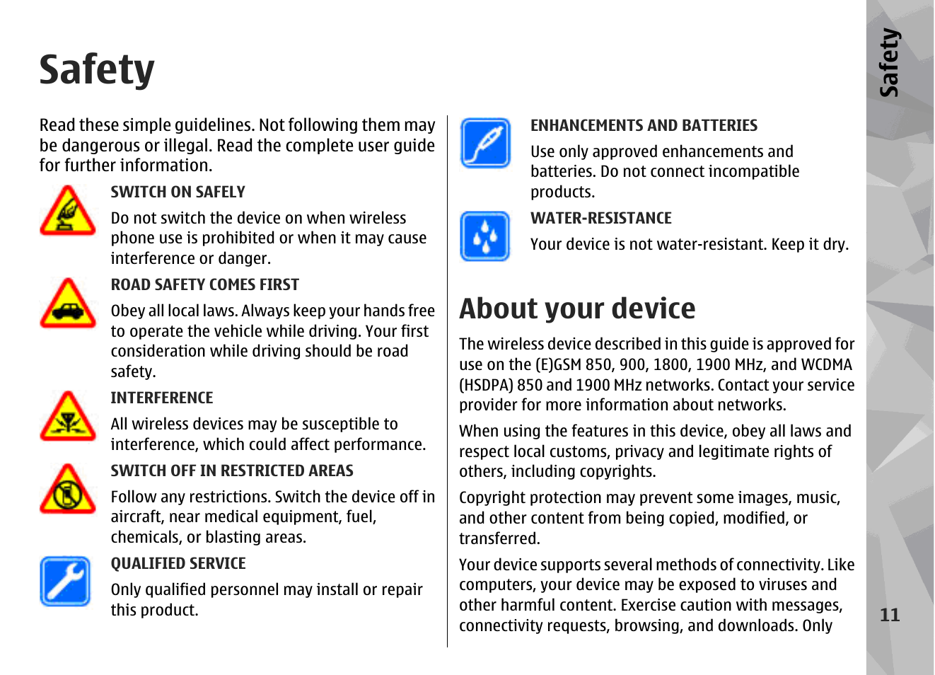 Safety, About your device, Safet y | Nokia N96 User Manual | Page 11 / 396