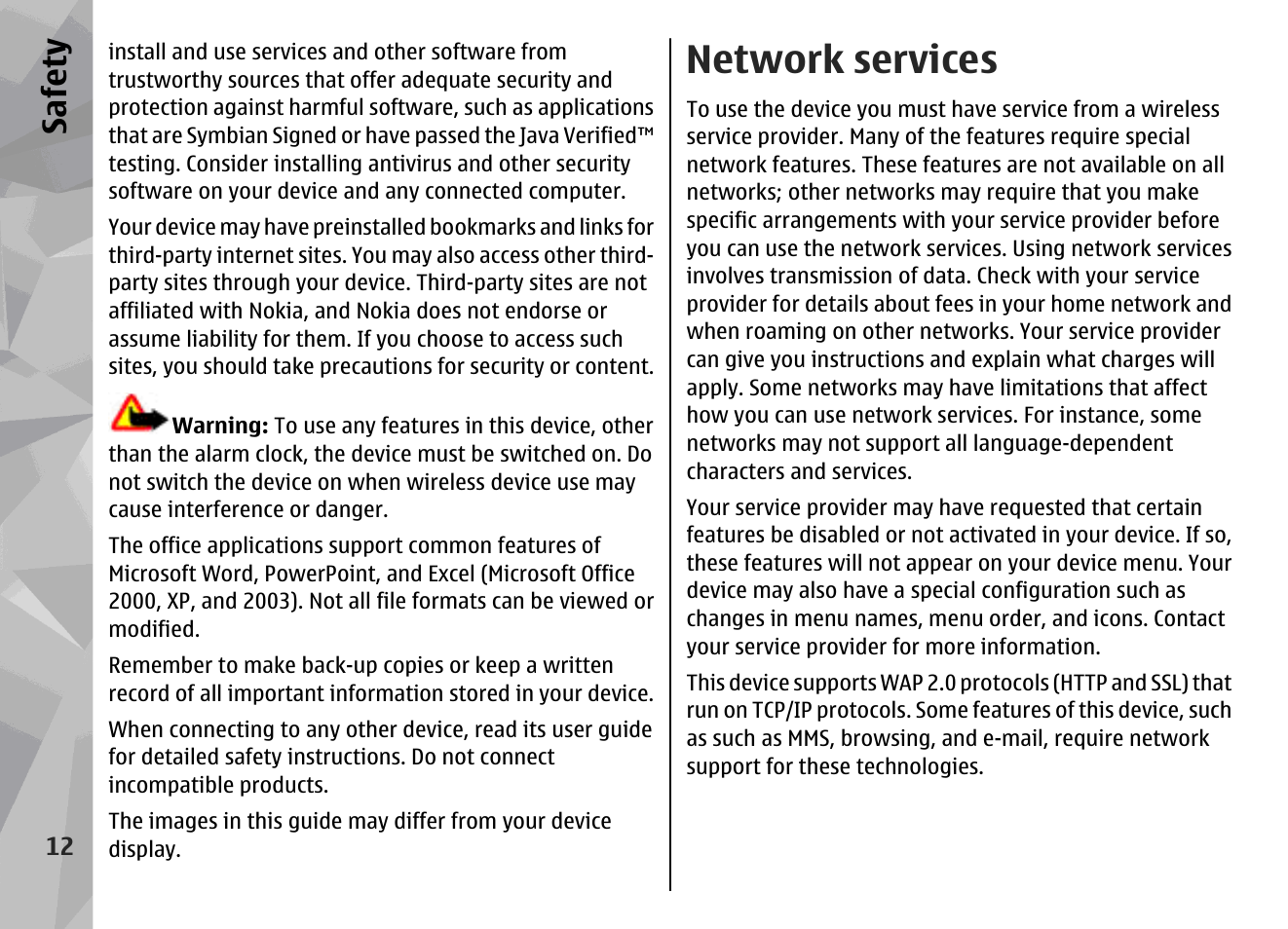 Network services, Safet y | Nokia N96 User Manual | Page 12 / 396