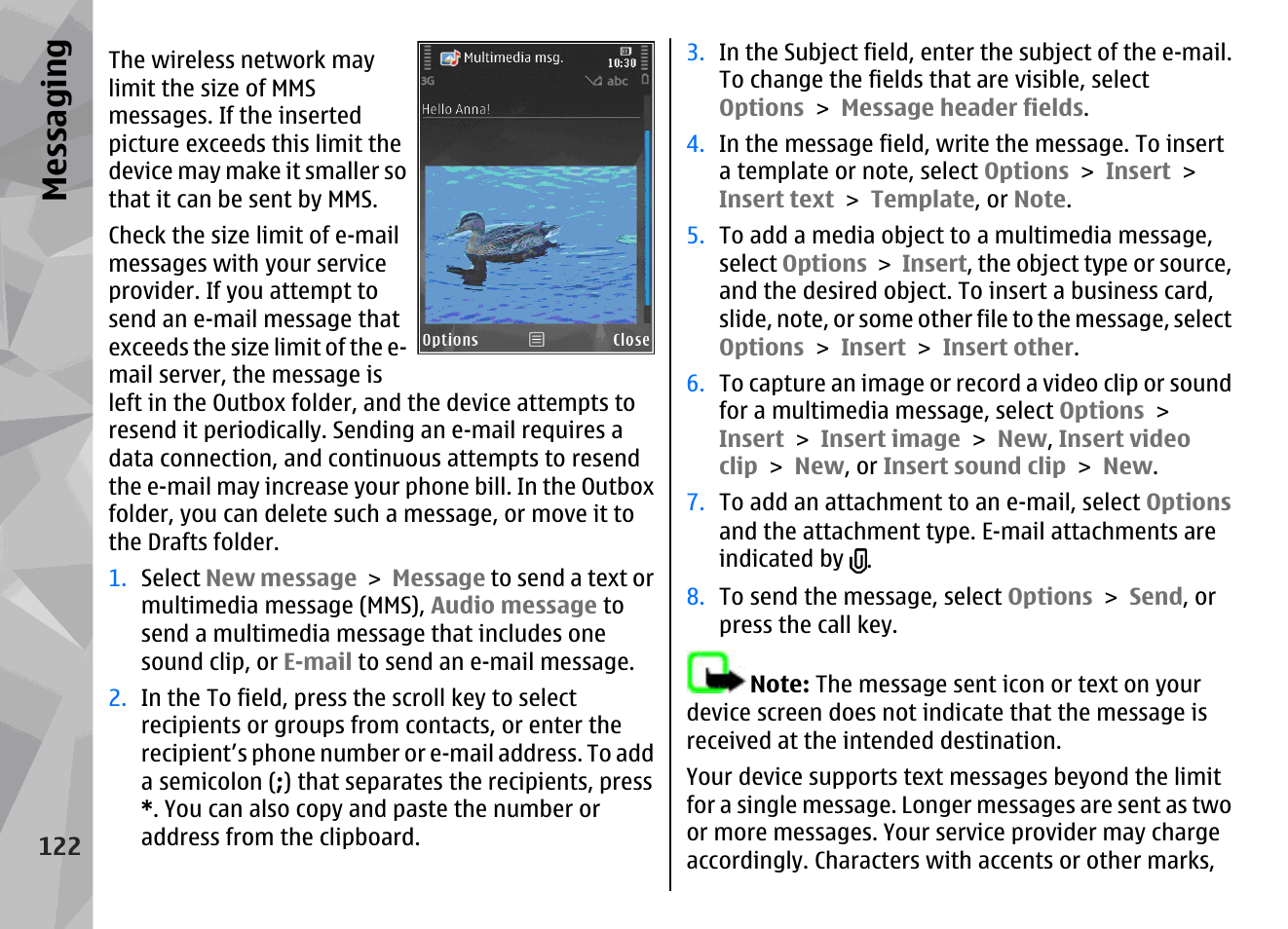 Messaging | Nokia N96 User Manual | Page 122 / 396