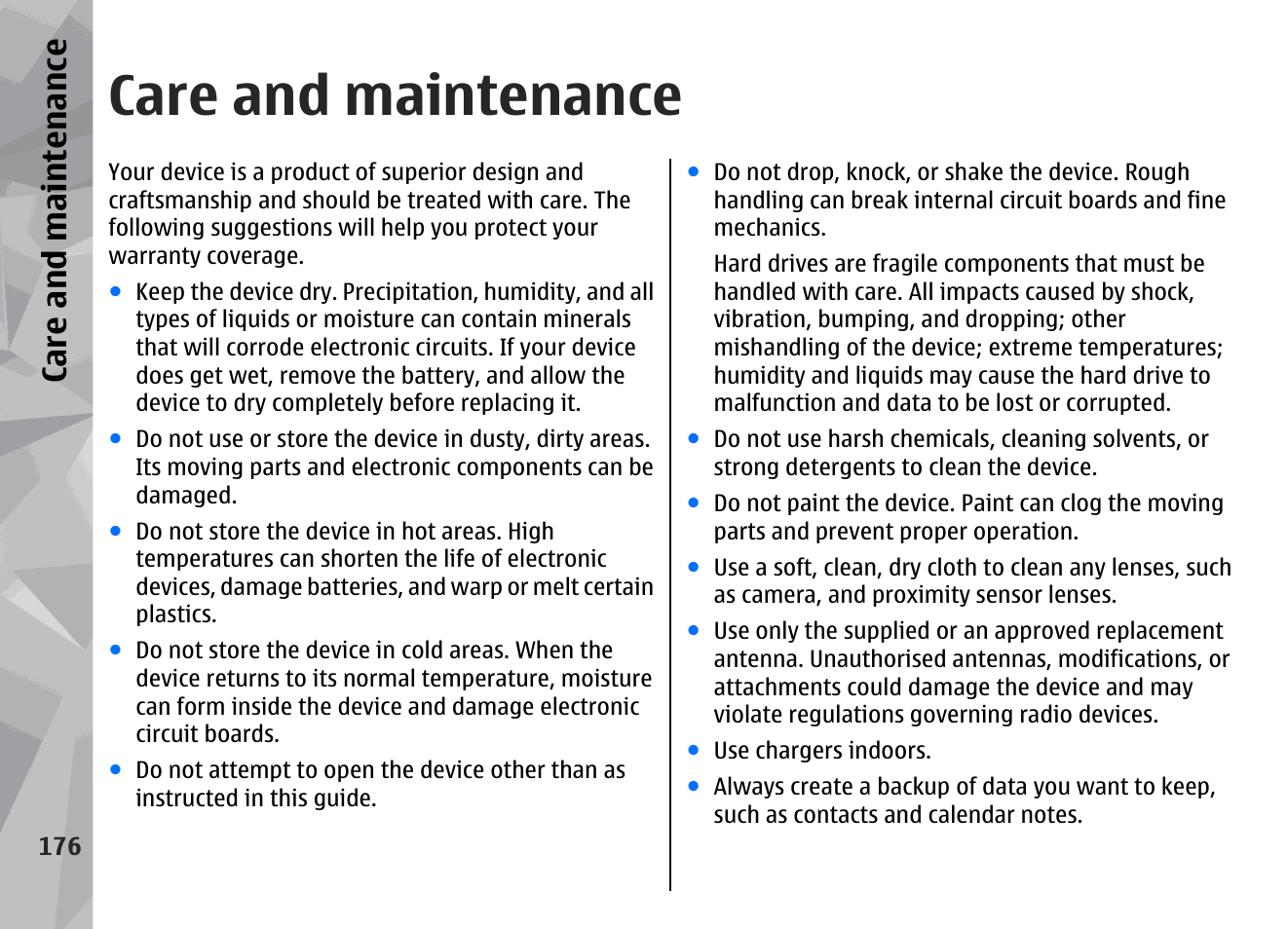 Care and maintenance, Ca re a nd ma intena nce | Nokia N96 User Manual | Page 176 / 396