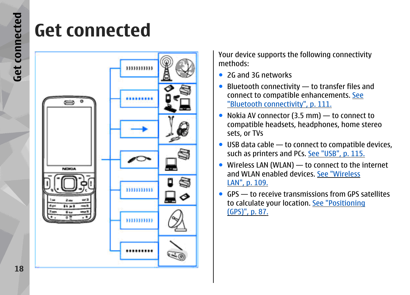 Get connected | Nokia N96 User Manual | Page 18 / 396