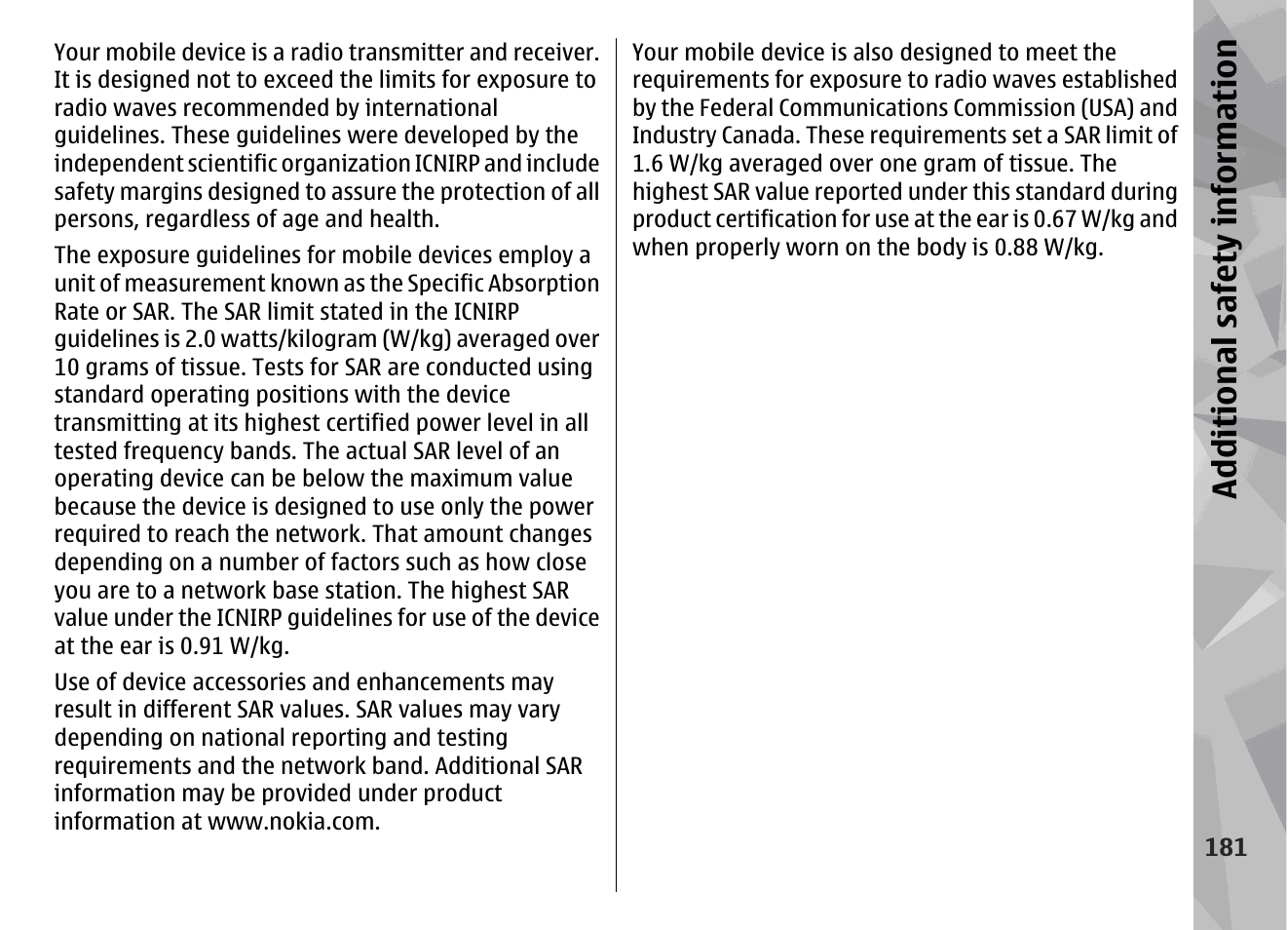 Additional safety information | Nokia N96 User Manual | Page 181 / 396