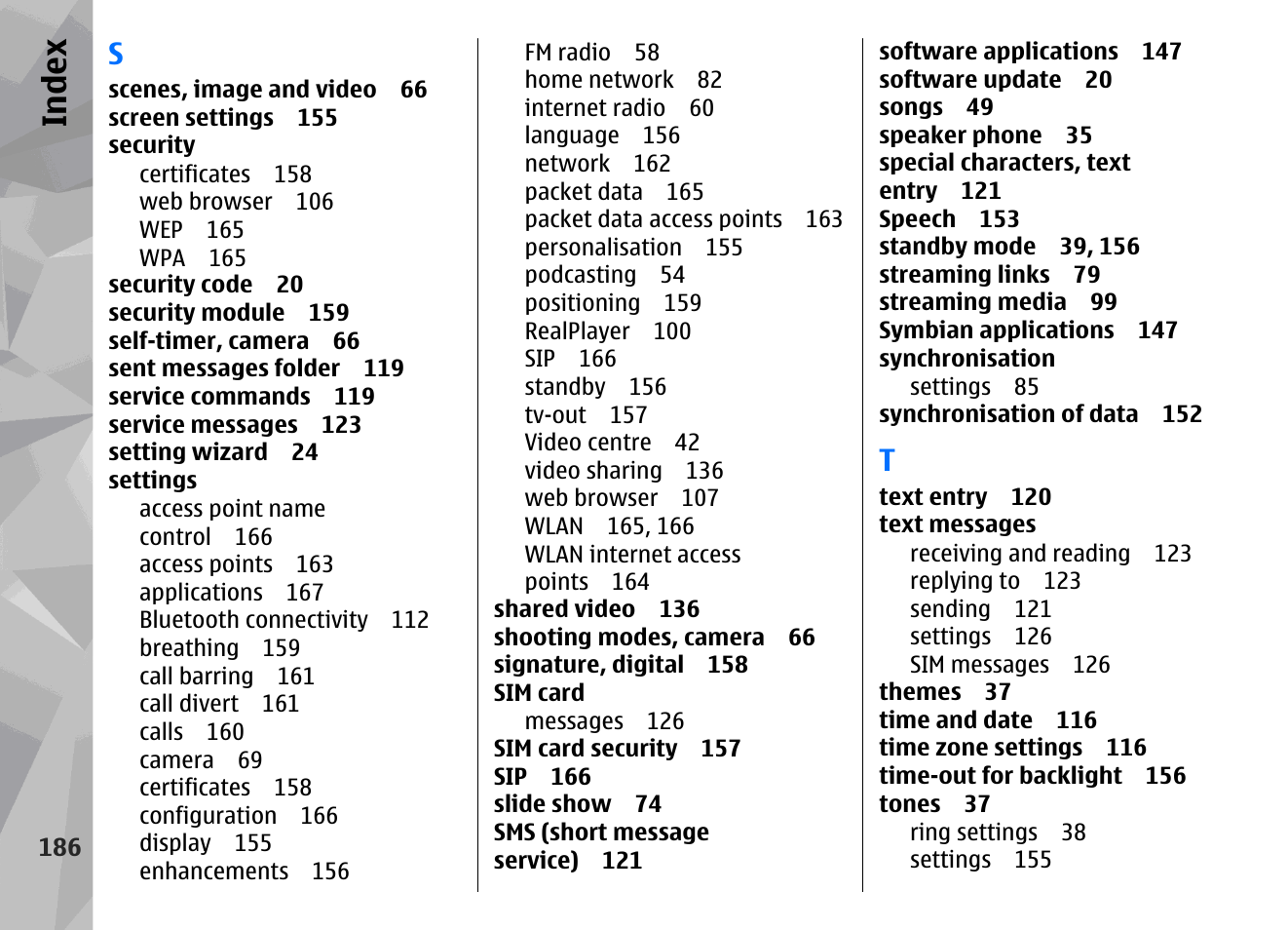 Index | Nokia N96 User Manual | Page 186 / 396