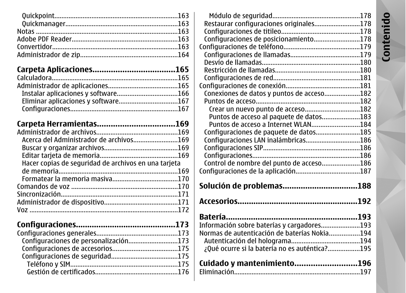 Co nte nido | Nokia N96 User Manual | Page 196 / 396