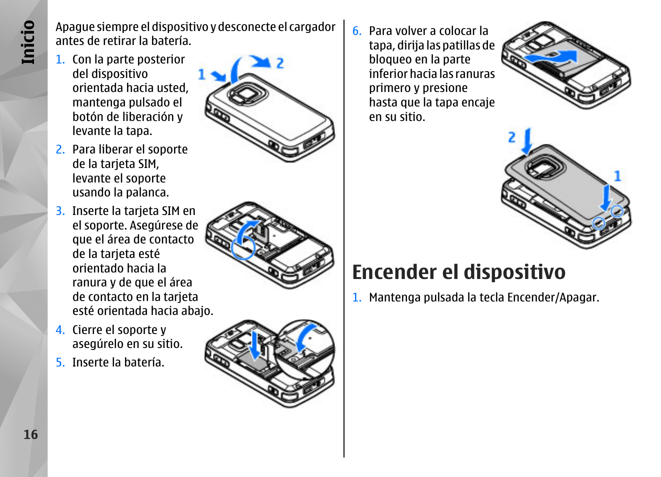 Encender el dispositivo, Inicio | Nokia N96 User Manual | Page 203 / 396