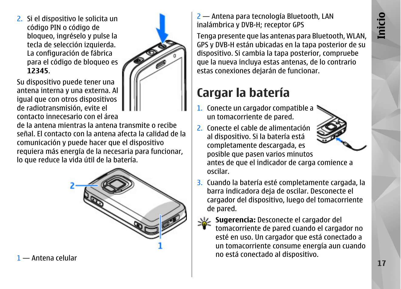 Cargar la batería, Inicio | Nokia N96 User Manual | Page 204 / 396