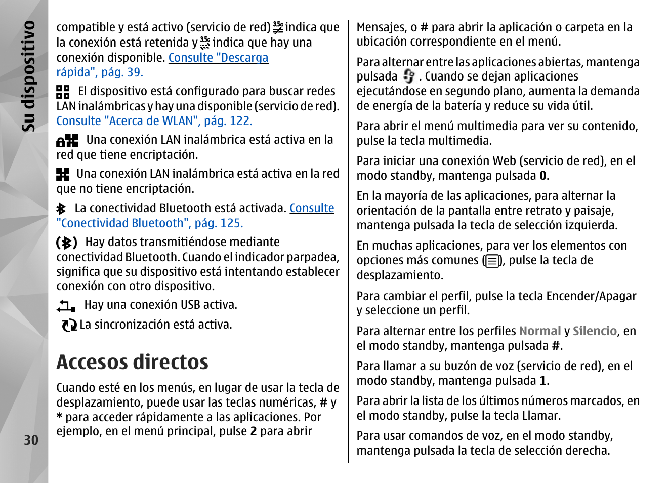 Accesos directos, Su dis pos itivo | Nokia N96 User Manual | Page 217 / 396