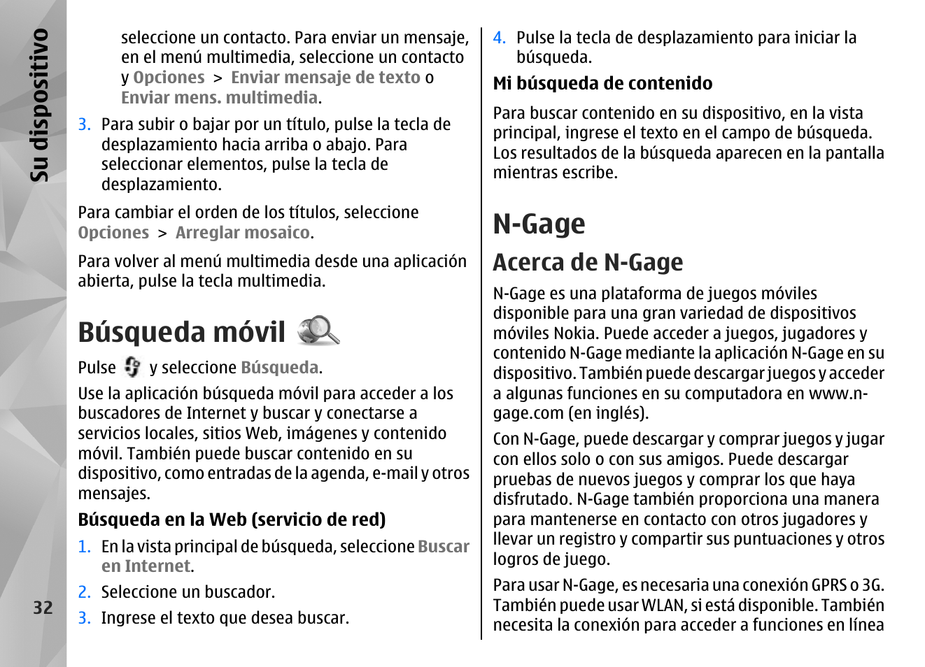 Búsqueda móvil, N-gage, Acerca de n-gage | Su dis pos itivo | Nokia N96 User Manual | Page 219 / 396