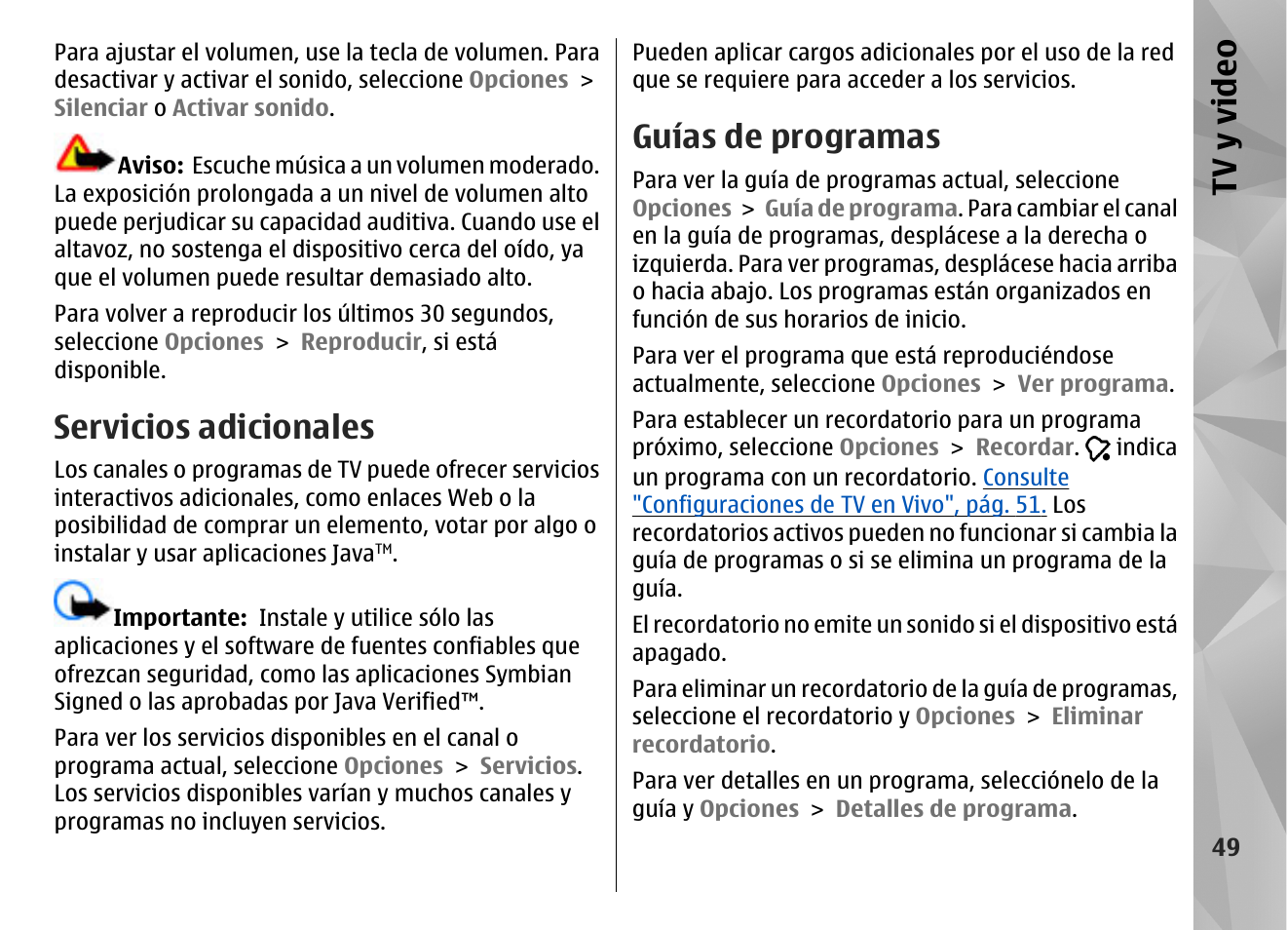 Servicios adicionales, Guías de programas, Tv y video | Nokia N96 User Manual | Page 236 / 396