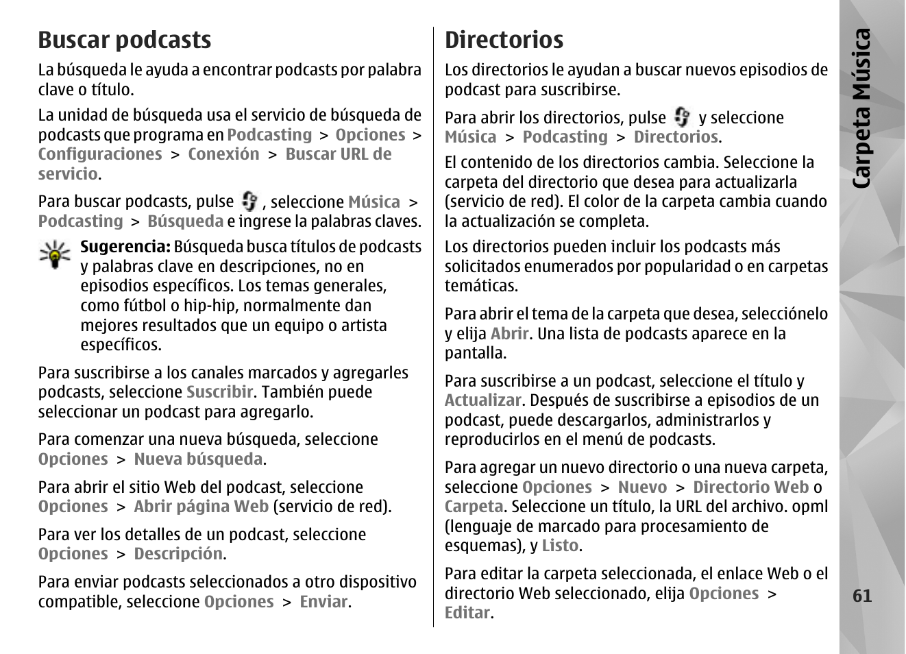 Buscar podcasts, Directorios, Carp eta música | Nokia N96 User Manual | Page 248 / 396