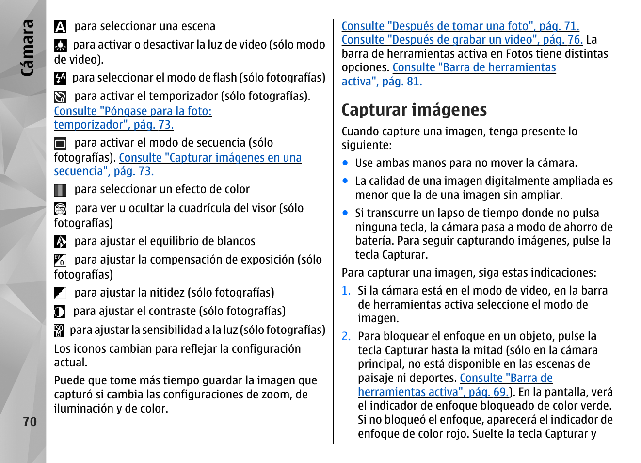 Capturar imágenes, Cá mara | Nokia N96 User Manual | Page 257 / 396