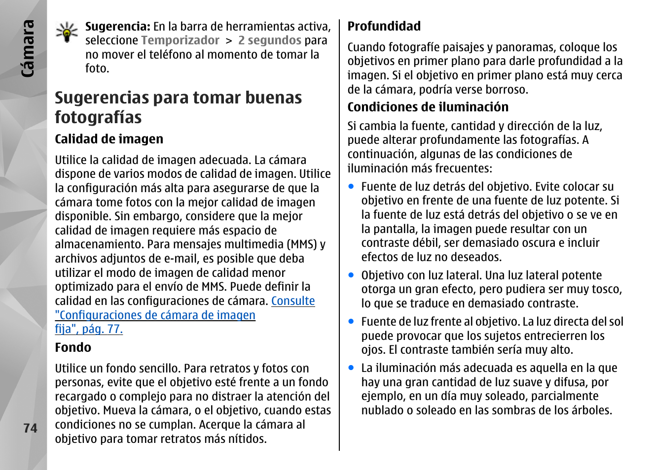 Sugerencias para tomar buenas fotografías, Cá mara | Nokia N96 User Manual | Page 261 / 396