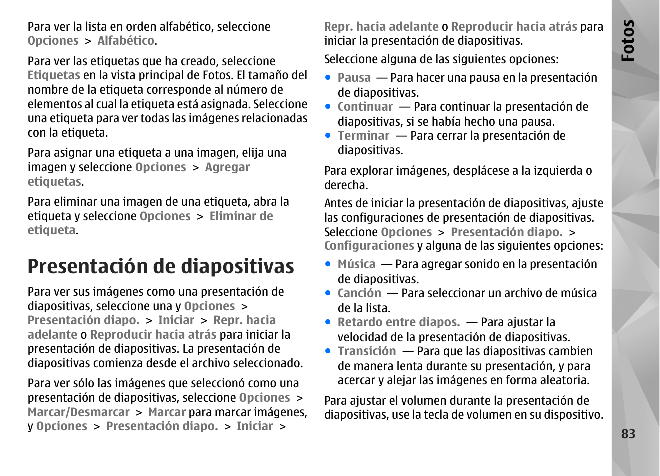 Presentación de diapositivas, Fo to s | Nokia N96 User Manual | Page 270 / 396