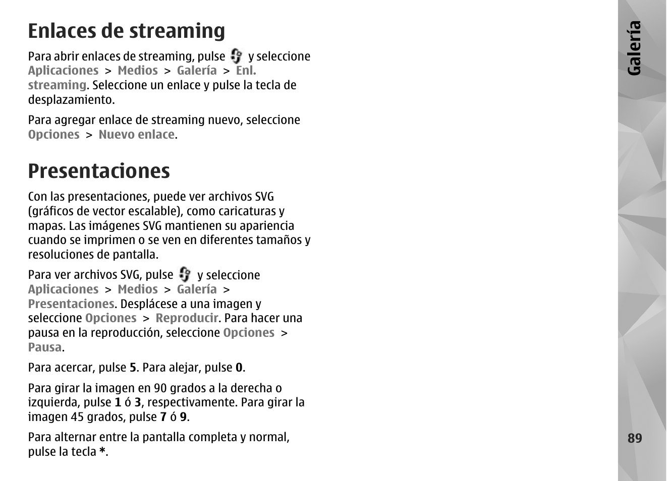 Enlaces de streaming, Presentaciones, Galería | Nokia N96 User Manual | Page 276 / 396