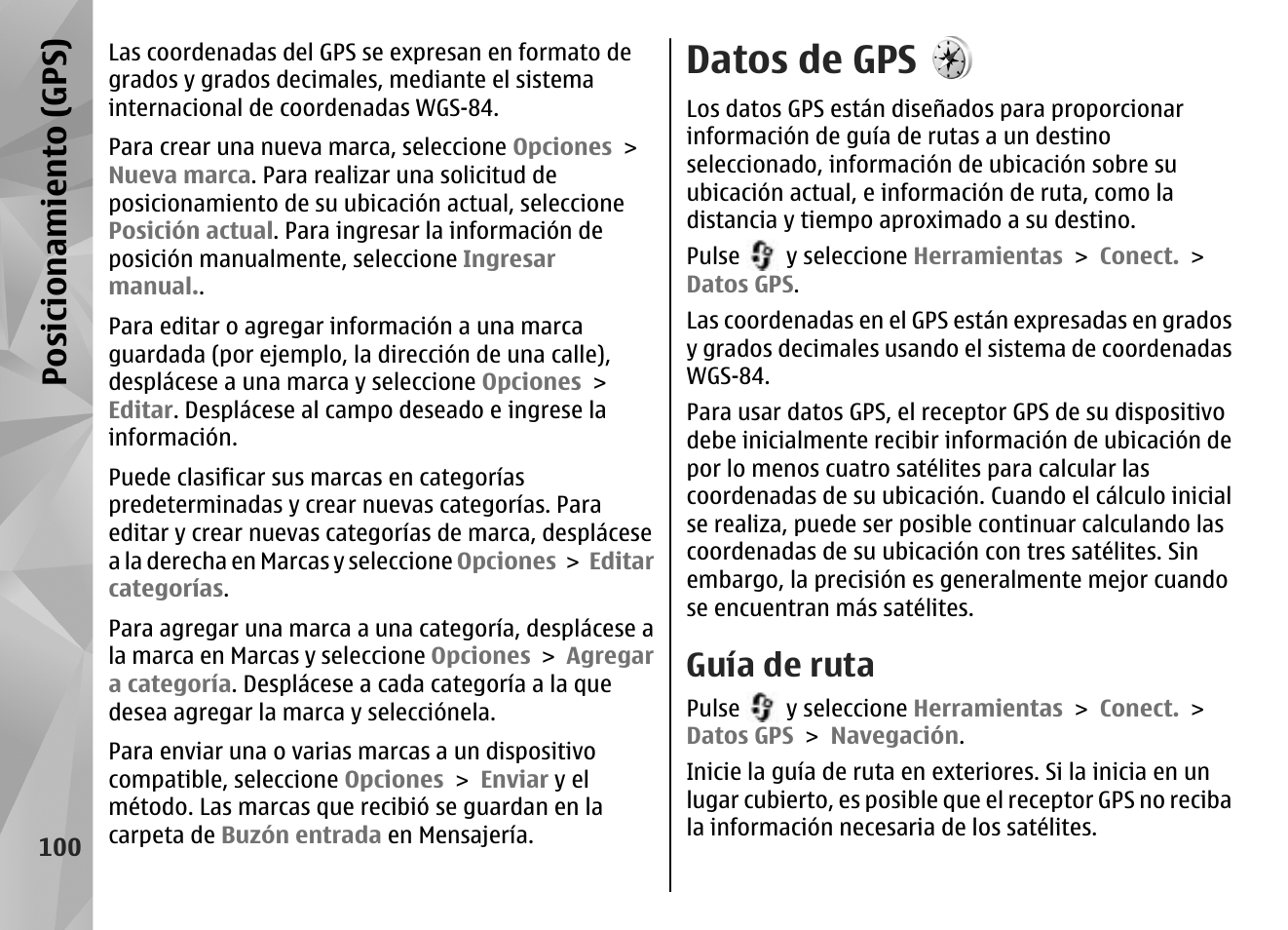 Datos de gps, Guía de ruta, Posicionamiento (gps) | Nokia N96 User Manual | Page 287 / 396