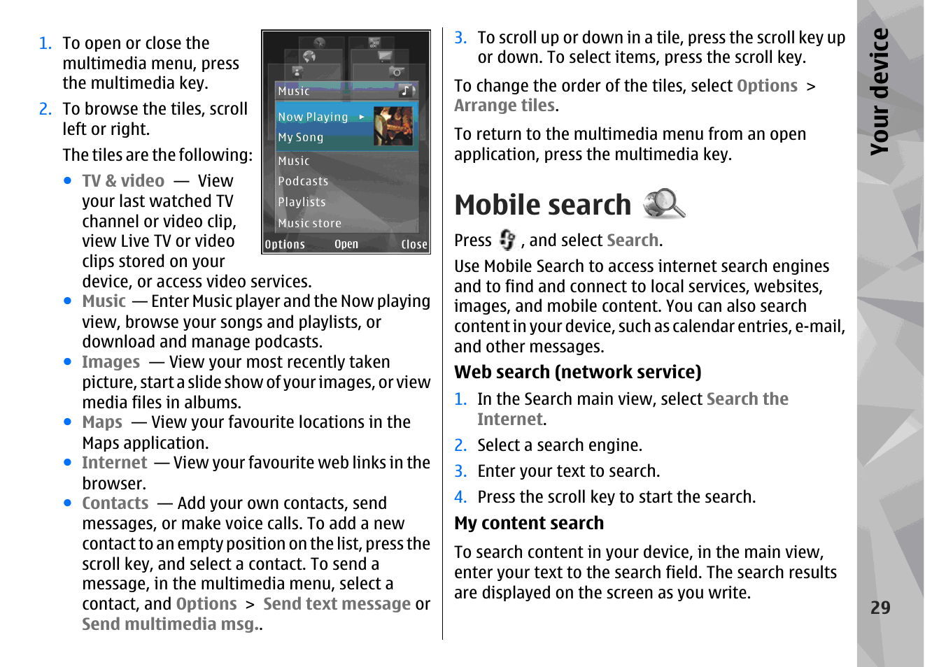 Mobile search, Your device | Nokia N96 User Manual | Page 29 / 396