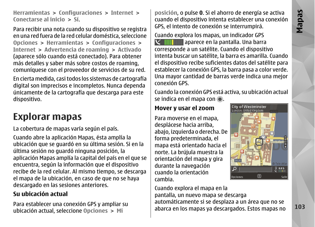 Explorar mapas, Mapas | Nokia N96 User Manual | Page 290 / 396
