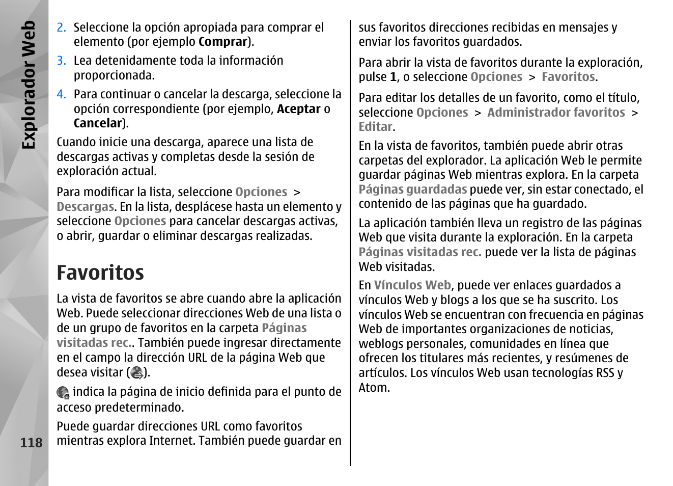 Favoritos, Expl orad or we b | Nokia N96 User Manual | Page 305 / 396