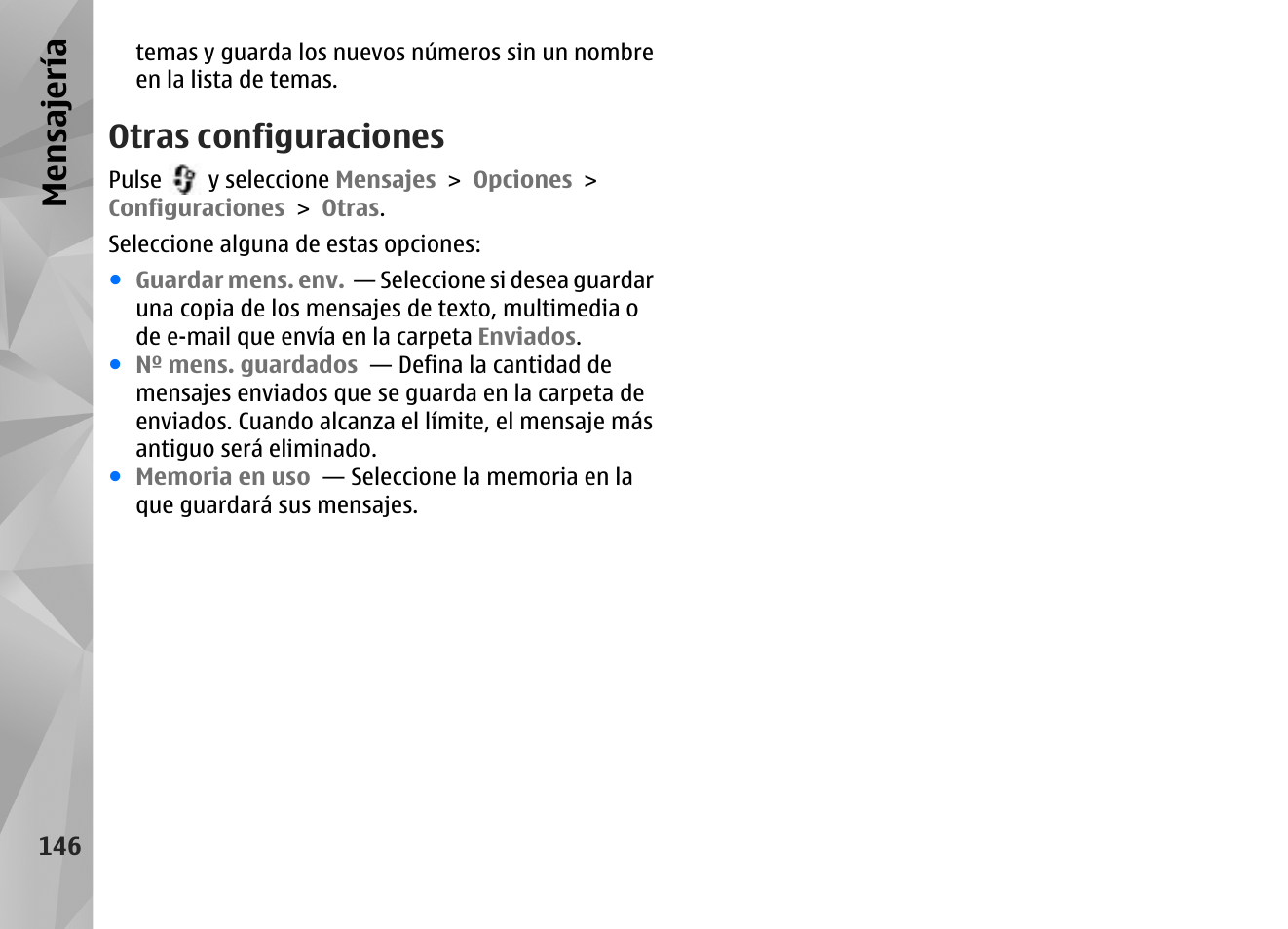 Otras configuraciones, Mensajería | Nokia N96 User Manual | Page 333 / 396
