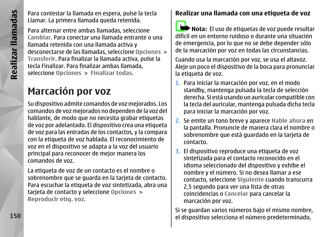 Marcación por voz, Realizar llamadas | Nokia N96 User Manual | Page 337 / 396
