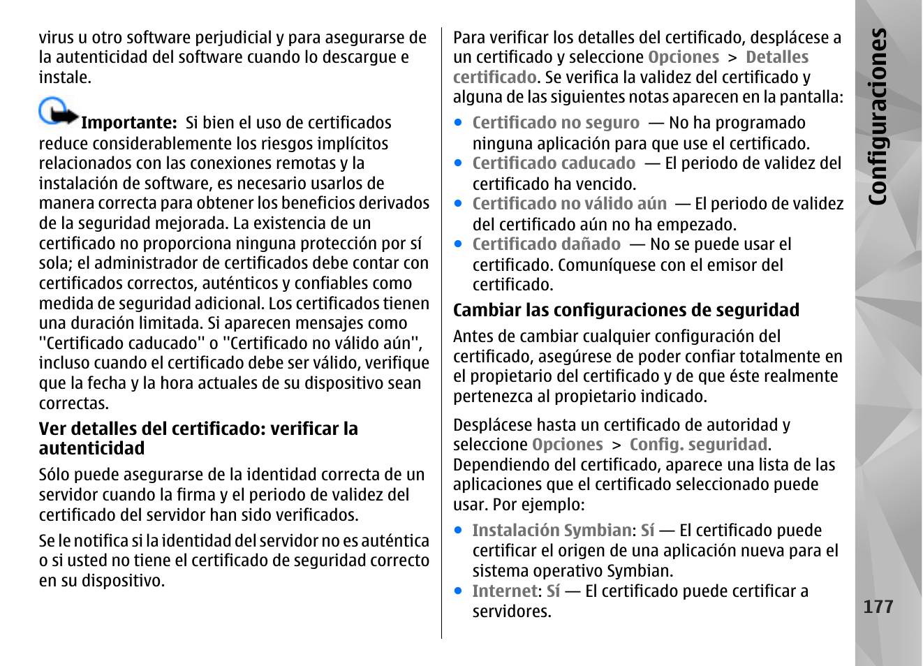 Configuraciones | Nokia N96 User Manual | Page 364 / 396