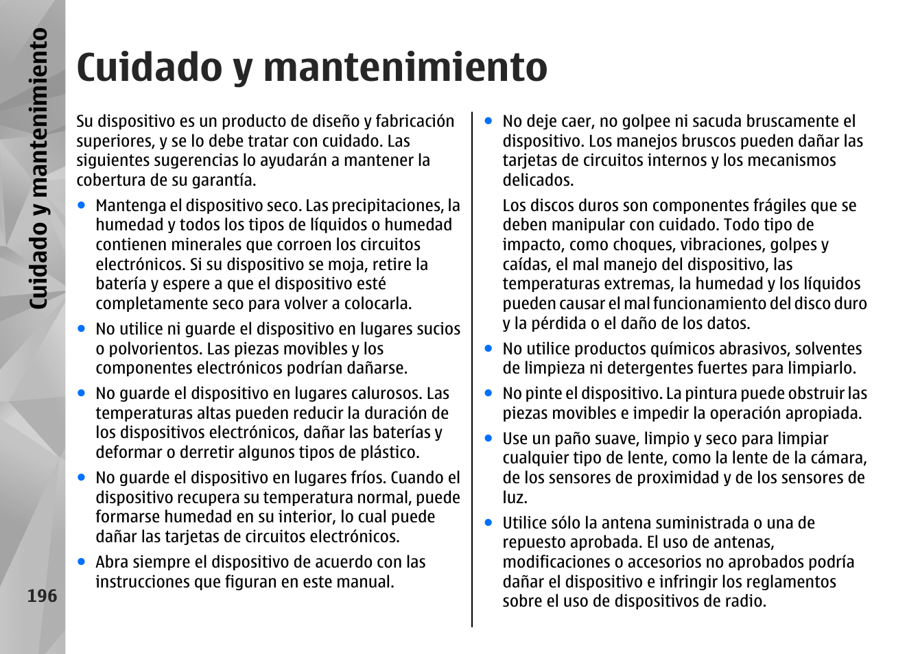 Cuidado y mantenimiento, Cuidado y m antenimiento | Nokia N96 User Manual | Page 383 / 396