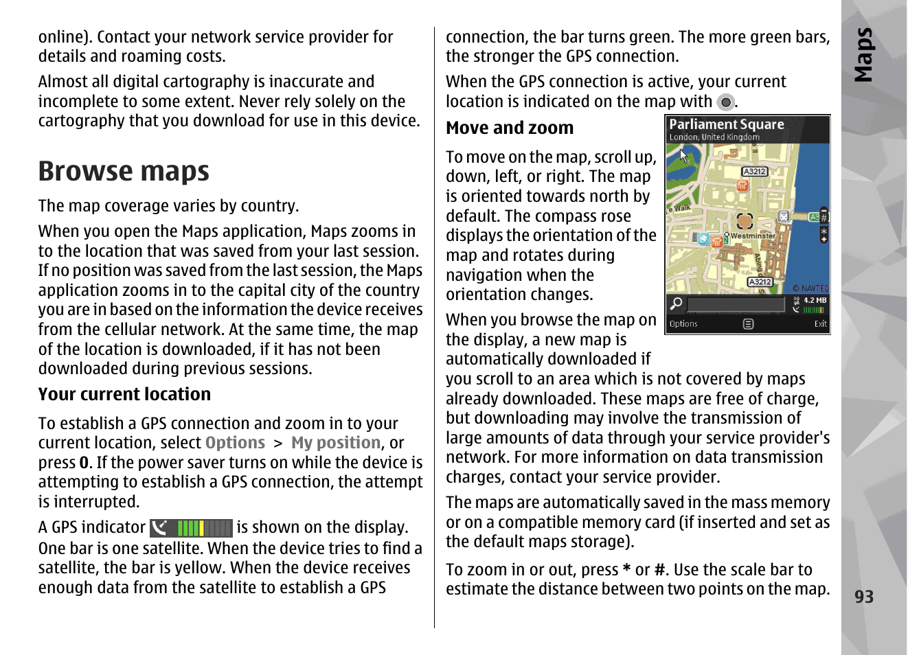 Browse maps, Maps | Nokia N96 User Manual | Page 93 / 396