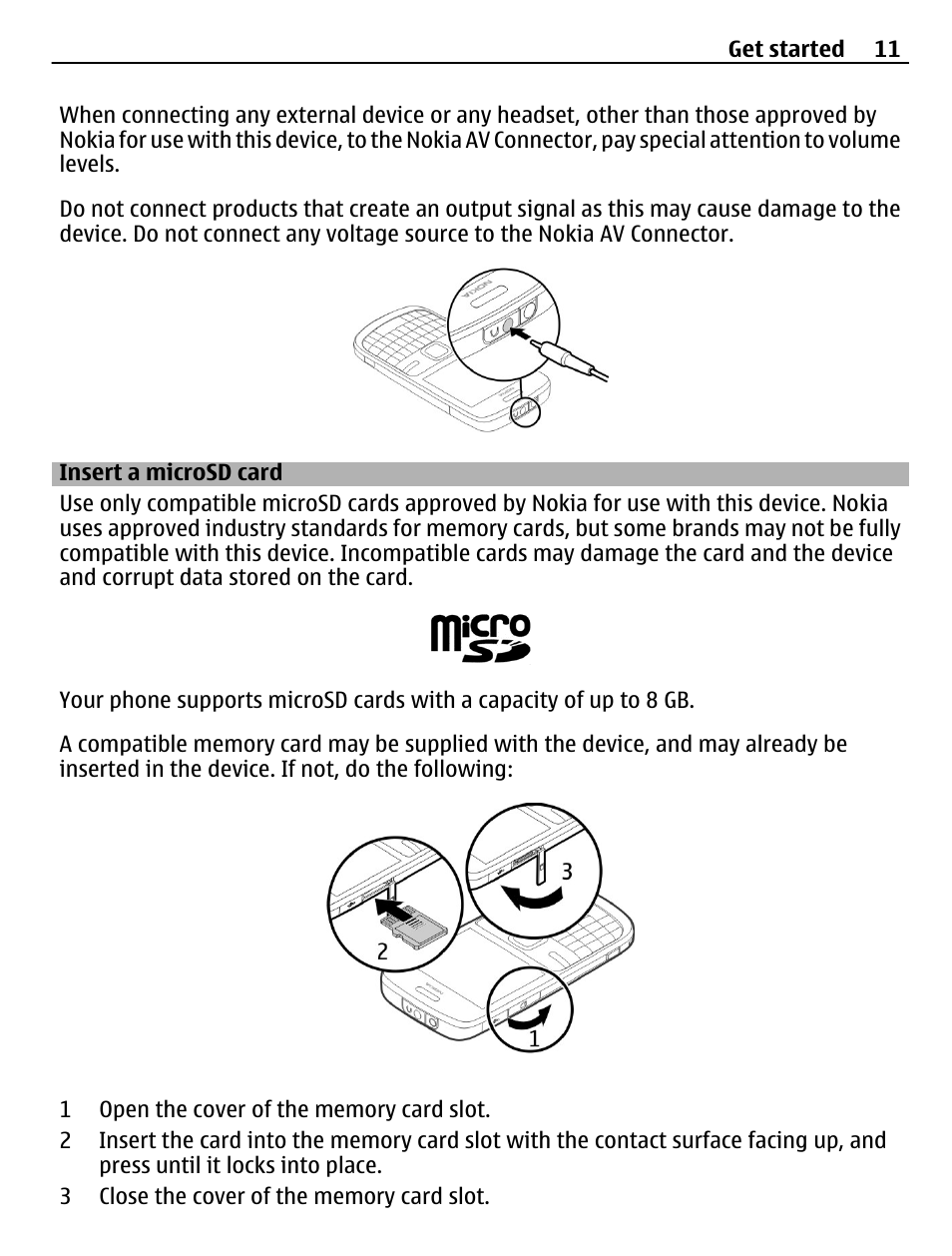 Insert a microsd card | Nokia C3-00 User Manual | Page 11 / 44