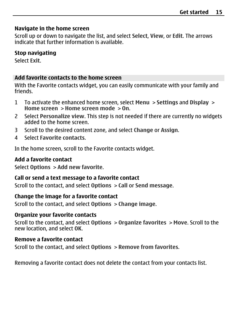 Add favorite contacts to the home screen | Nokia C3-00 User Manual | Page 15 / 44