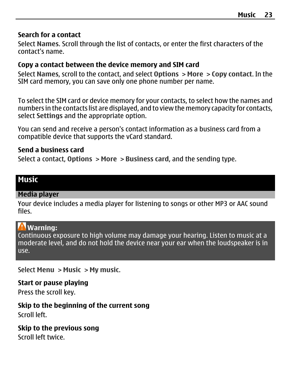 Music, Media player | Nokia C3-00 User Manual | Page 23 / 44