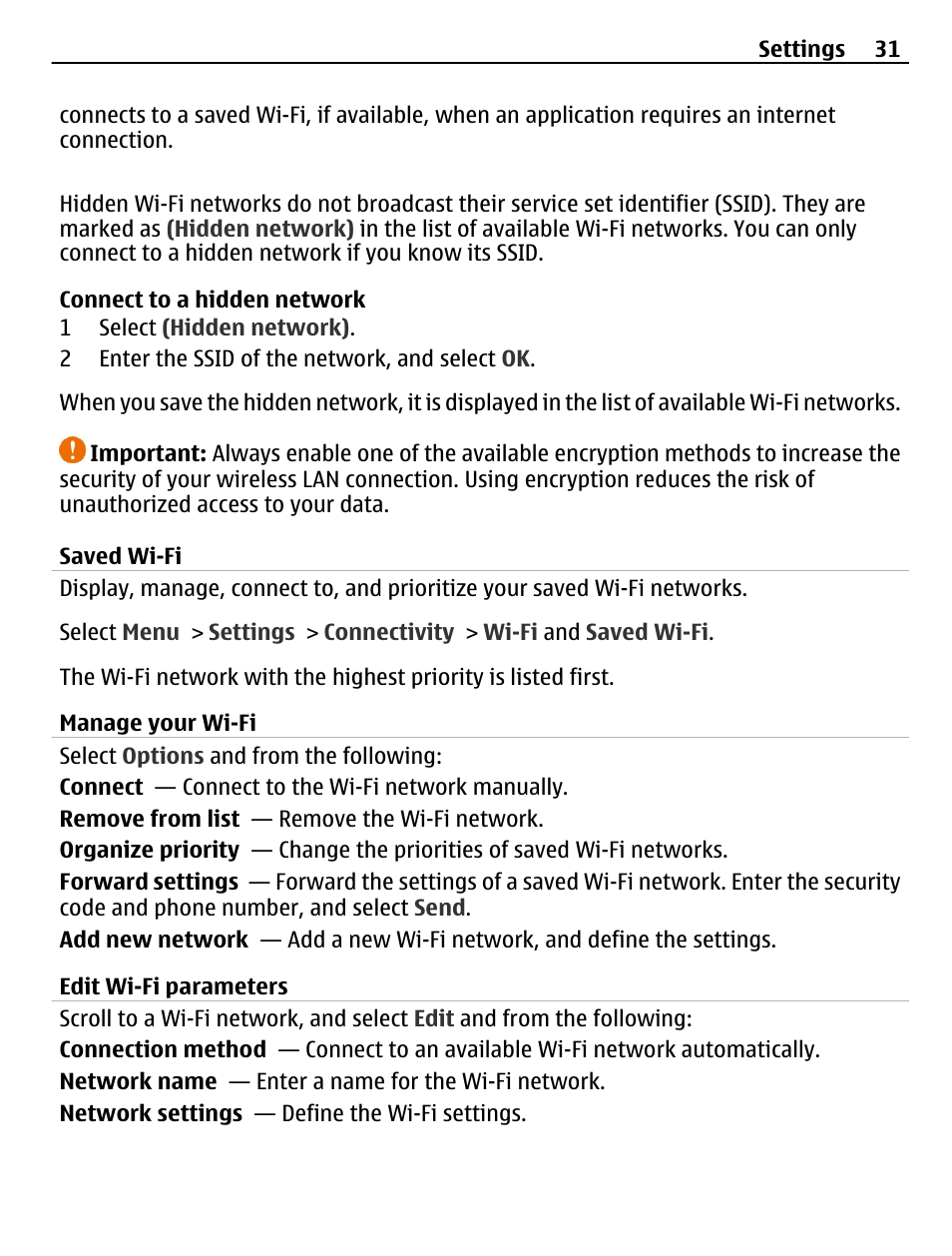 Saved wi-fi | Nokia C3-00 User Manual | Page 31 / 44