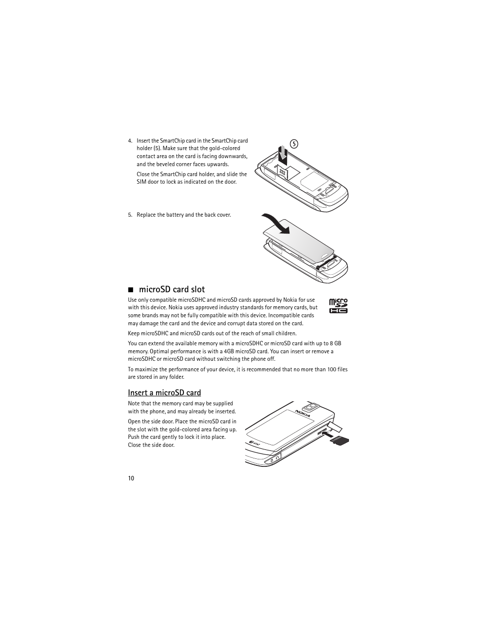 Microsd card slot, Insert a microsd card | Nokia 6650 Fold User Manual | Page 11 / 65