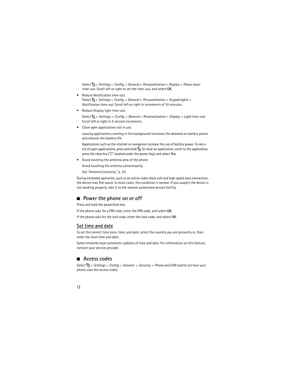Power the phone on or off, Access codes, Power the phone on or off access codes | Set time and date | Nokia 6650 Fold User Manual | Page 13 / 65