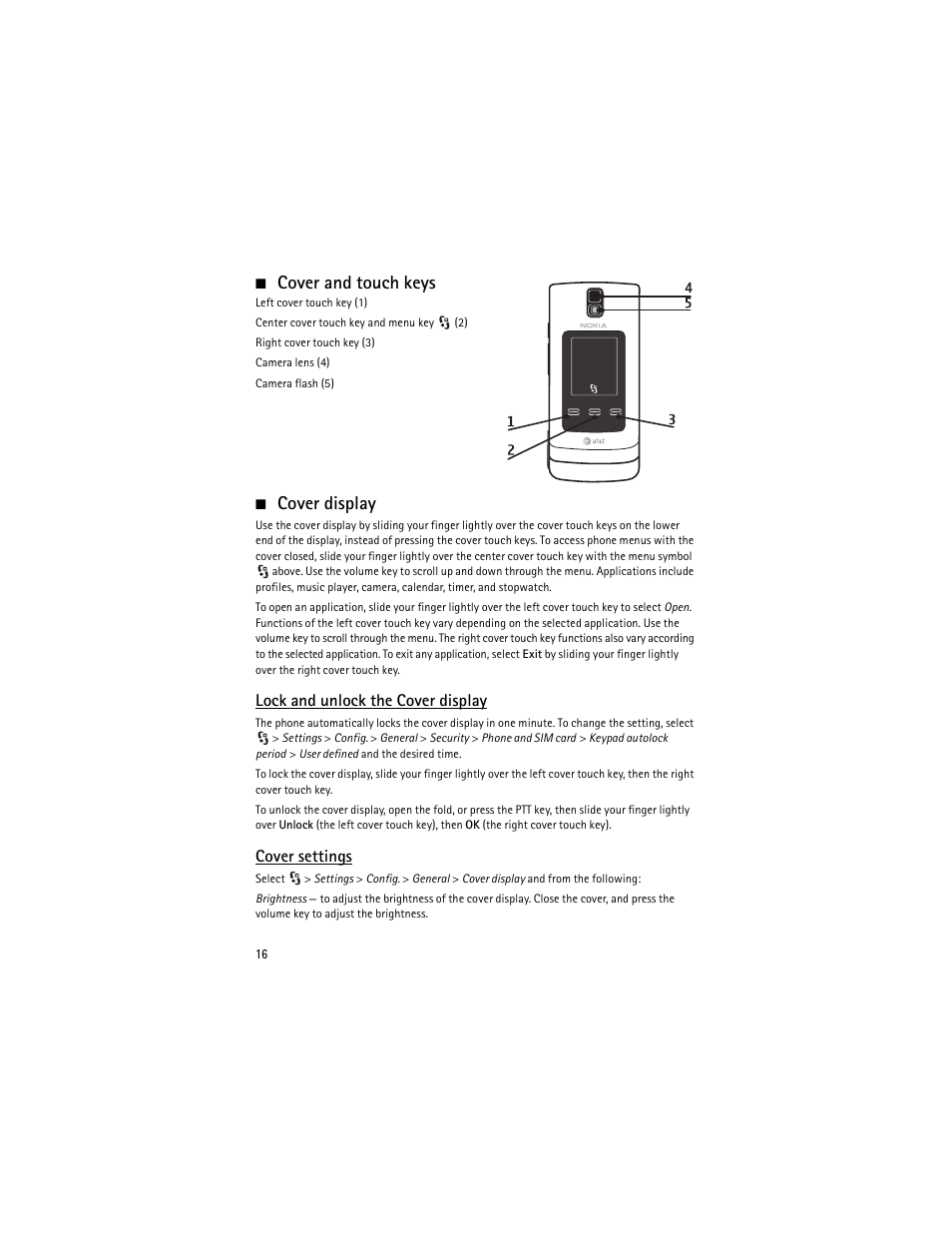 Cover and touch keys, Cover display, Cover and touch keys cover display | Lock and unlock the cover display, Cover settings | Nokia 6650 Fold User Manual | Page 17 / 65