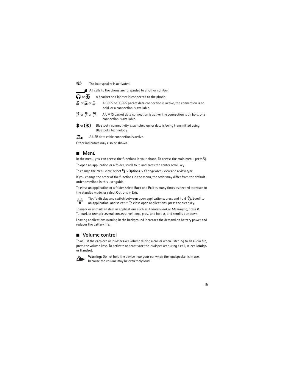 Menu, Volume control, Menu volume control | Nokia 6650 Fold User Manual | Page 20 / 65