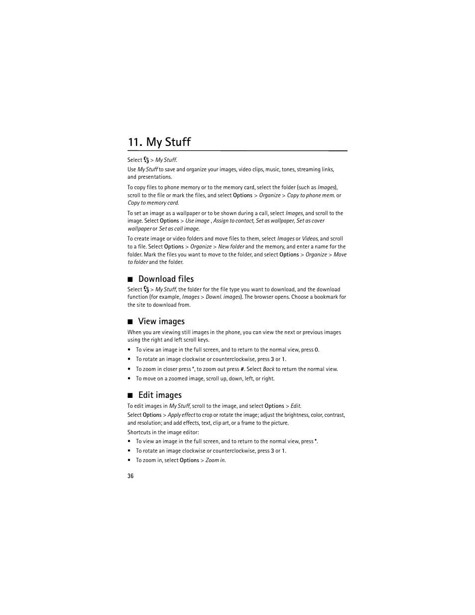 My stuff, Download files, View images | Edit images, Download files view images edit images | Nokia 6650 Fold User Manual | Page 37 / 65