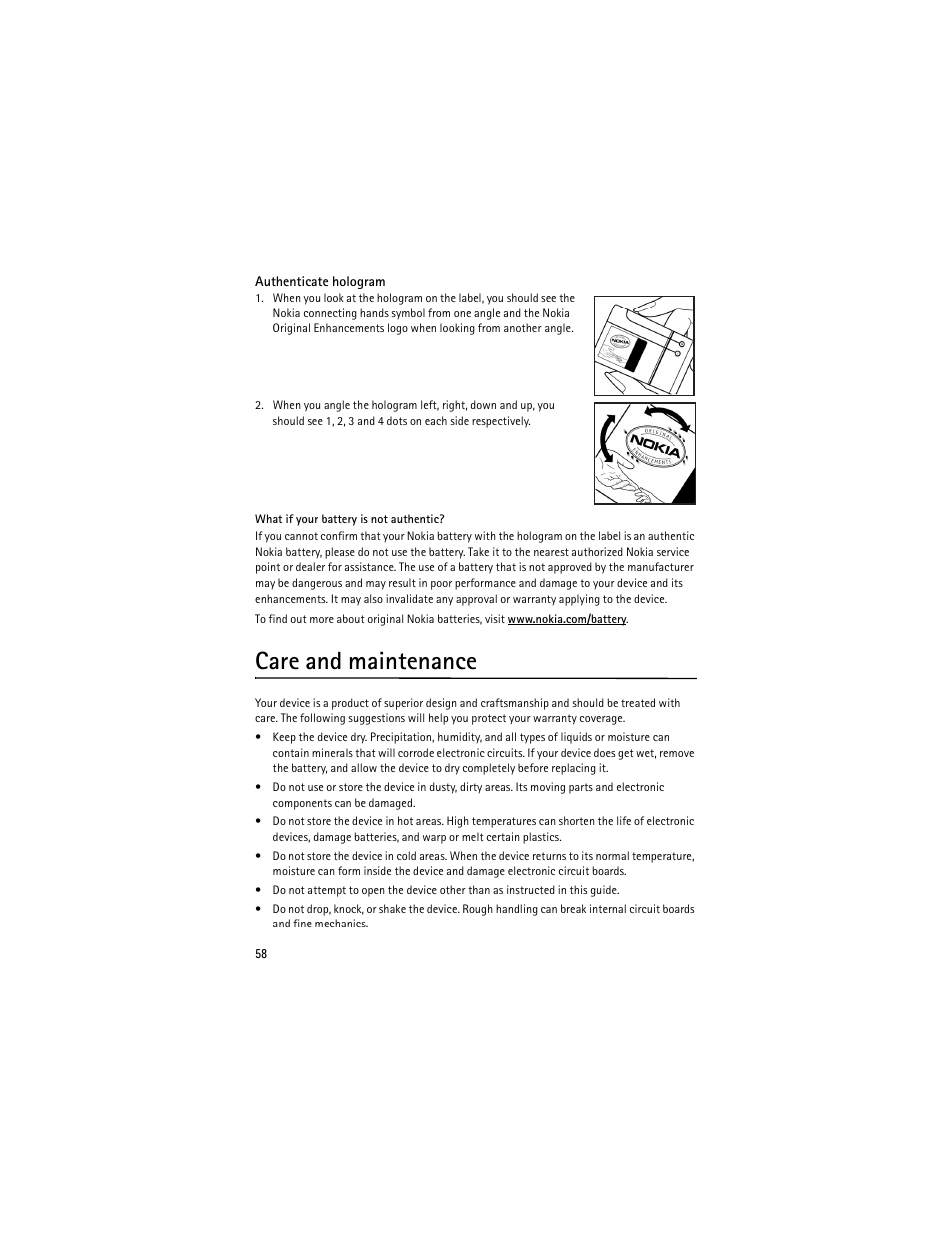 Care and maintenance | Nokia 6650 Fold User Manual | Page 59 / 65