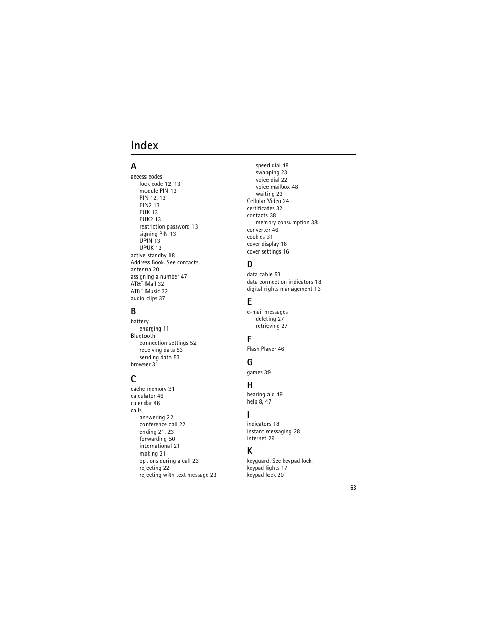 Index | Nokia 6650 Fold User Manual | Page 64 / 65