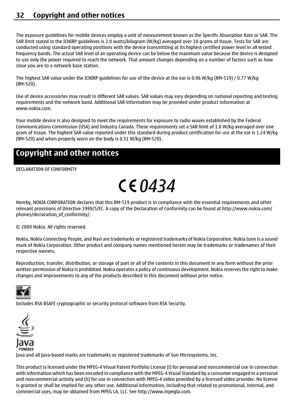 Copyright and other notices, 32 copyright and other notices | Nokia 2720 User Manual | Page 32 / 35