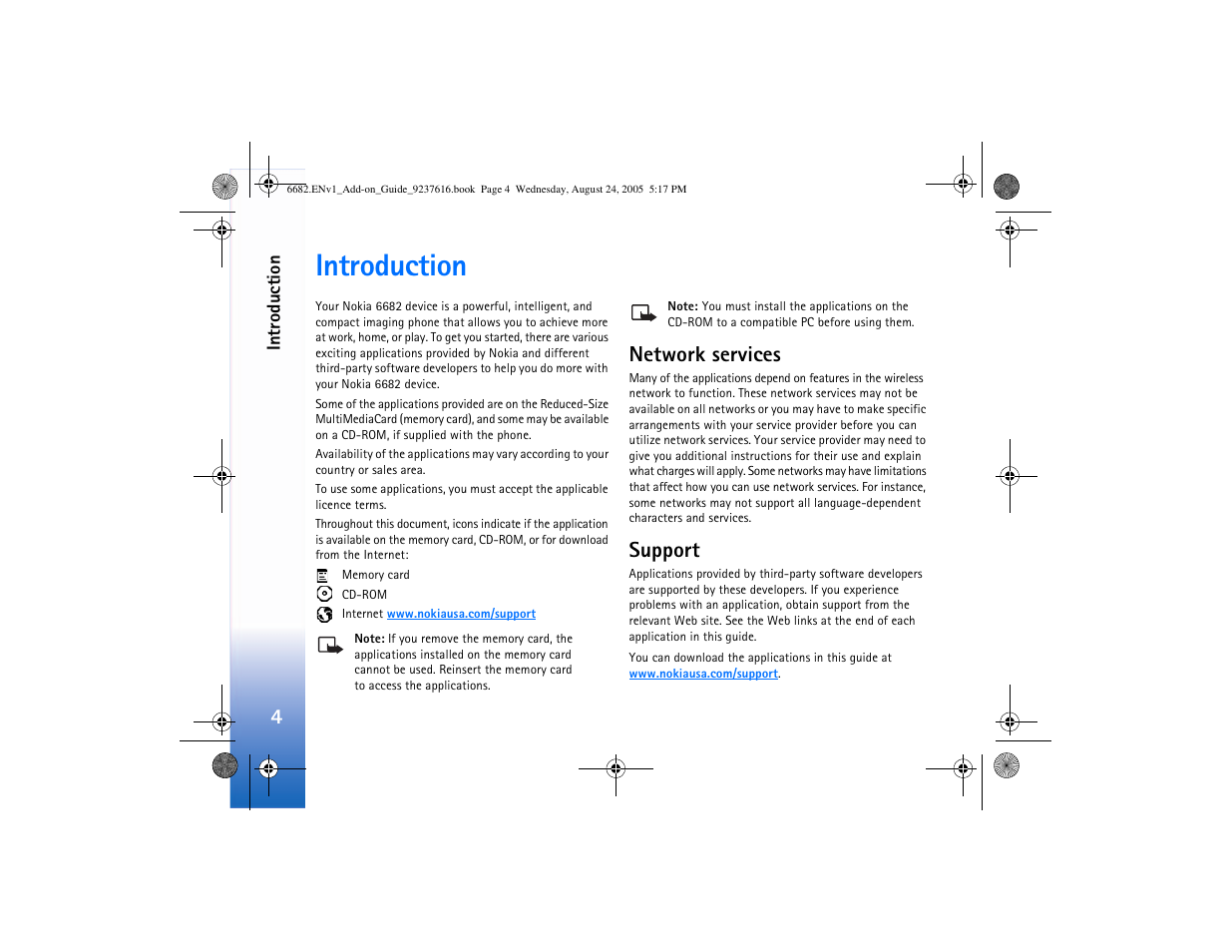 Introduction, Network services, Support | Network services support | Nokia 6682 User Manual | Page 6 / 34