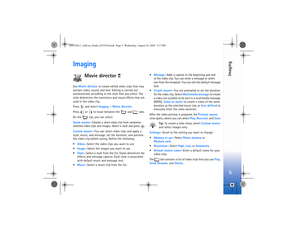 Imaging, Movie director | Nokia 6682 User Manual | Page 7 / 34