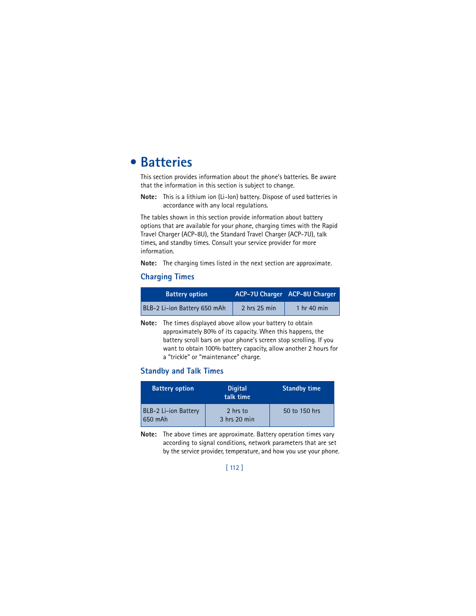 Batteries | Nokia 8290 User Manual | Page 121 / 141